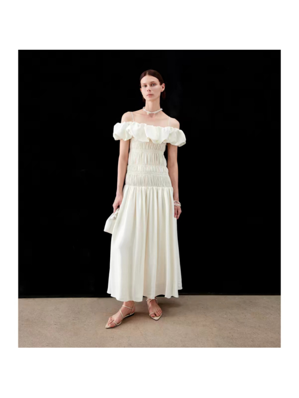 Women's Unbranded Off-Shoulder Smocked Maxi Dress, White